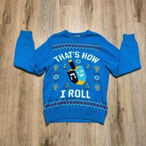 Sears Roebuck Pullover Sweater Mens Size M Blue Thats How I Roll Ugly Sweater